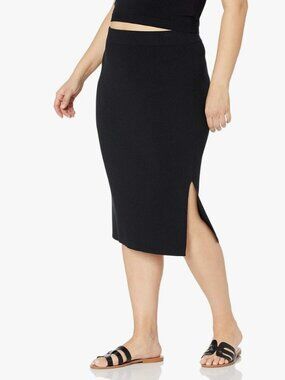 NWOT The Drop Women's Vera Slim Side-Slit Midi Sweater Skirt, Black, Large